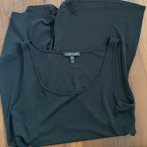 Eileen Fisher black 100% silk stretchy sleeveless blouse easy fit long tank top - Picture 5 of 7